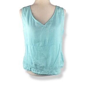 Eddie Bauer Womens Linen Lace‎ Blue Tank Top Size Medium Resort Quiet Luxury